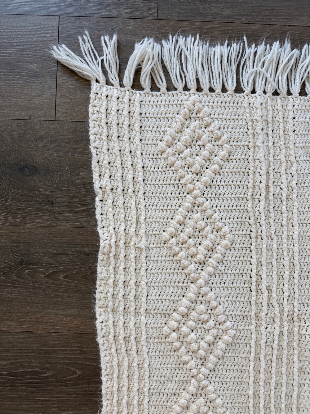 Handcrafted Crochet Fringe Throw Blanket in Cream